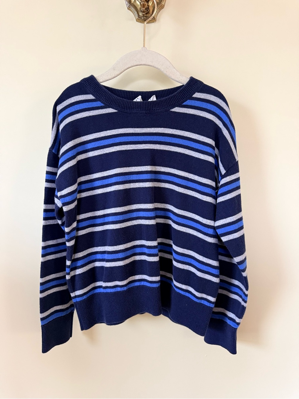 GAP Kids Navy Crewneck Cotton Sweater with Blue & Light Blue Stripes